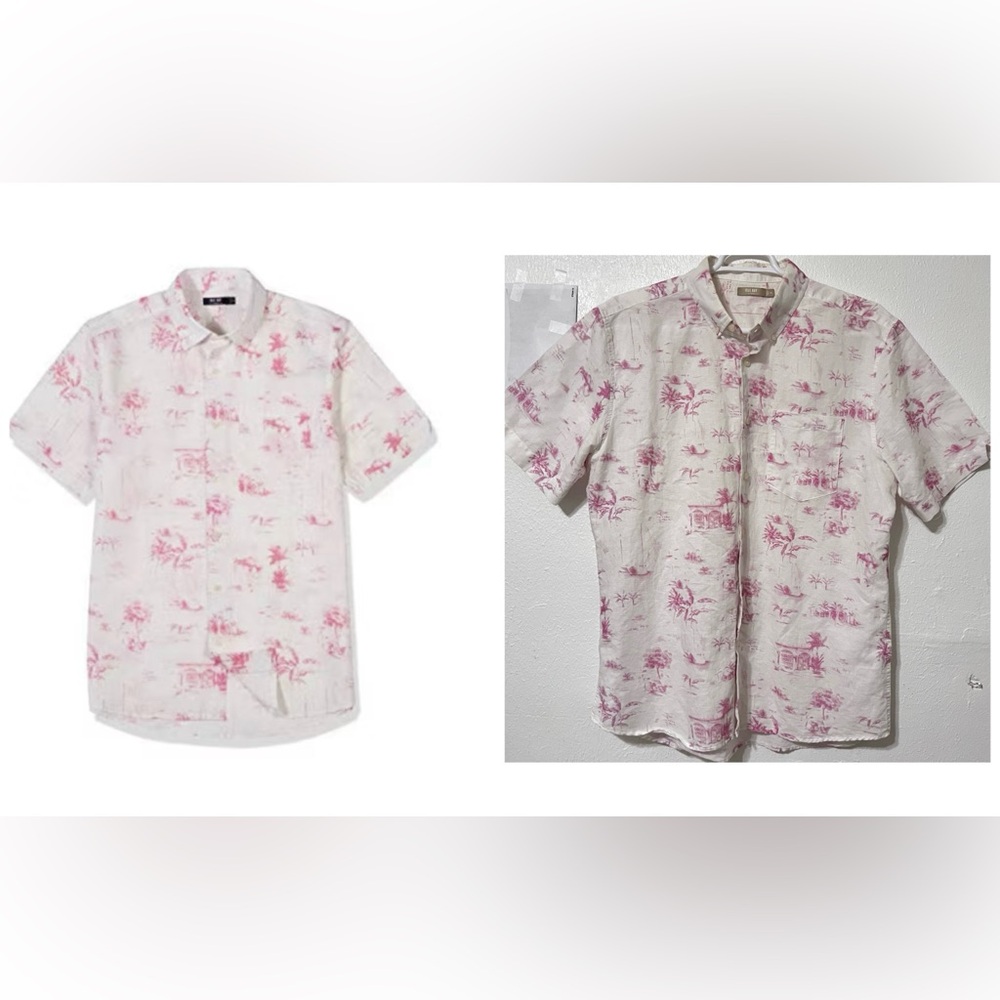 ISLE BAY LINENS Pink and White Floral Casual Summer Shirt Tropical Travel Cruise